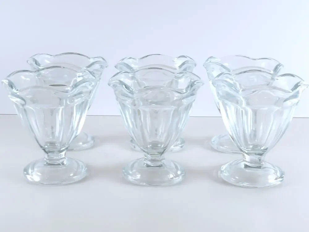Vintage Anchor Hocking Clear Glass Footed Sherbet Dessert Glass Dishes Set of 6